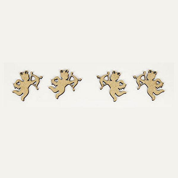 Four identical beige silhouettes of cherubs with bows and arrows, perfect for Valentine’s Day decor, are evenly spaced on a light background as part of the "Cupid Kissing Booth Tiered Tray Kit" by Janet's Craft Corner.