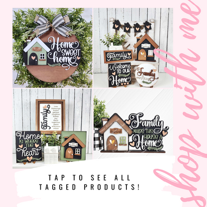 Explore Janet's Craft Corner for a "Family Home Word Art Votive Holder Shelf Sitter," a DIY home decor craft kit. Enrich your space with decorative house-shaped designs and floral accents that celebrate phrases like "Home Sweet Home.