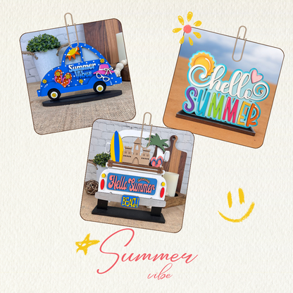 Hello Summer Beach Interchangeable Insert - DIY seasonal home decor craft kit - 1 set of 3 pieces