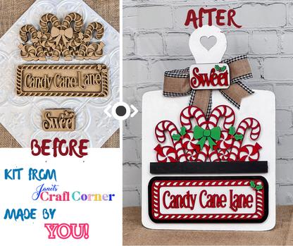 Candy Cane Lane Interchangeable Insert - DIY seasonal home decor craft kit - 1 set of 3 pieces