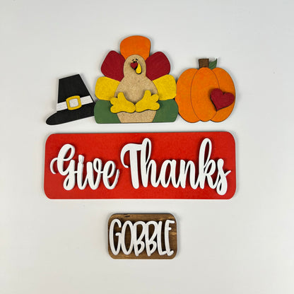 Give Thanks Interchangeable Insert - DIY seasonal home decor craft kit - 1 set of 3 pieces