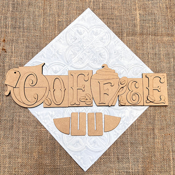 Coffee Word Block - DIY seasonal home decor craft kit - Set of 1