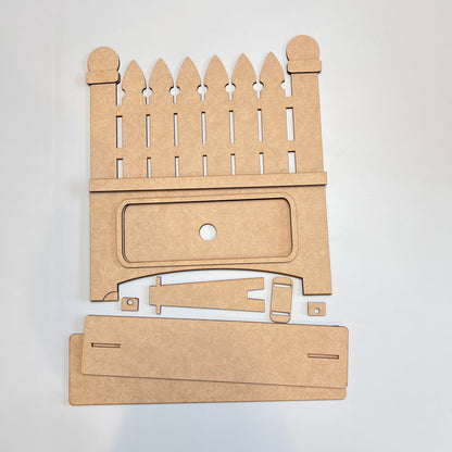 From Janet's Craft Corner, the Picket Fence with Insert is a charming DIY home decor kit featuring laser-cut wooden pieces. This set includes one fence base and an interchangeable insert, designed for easy assembly to personalize your space.