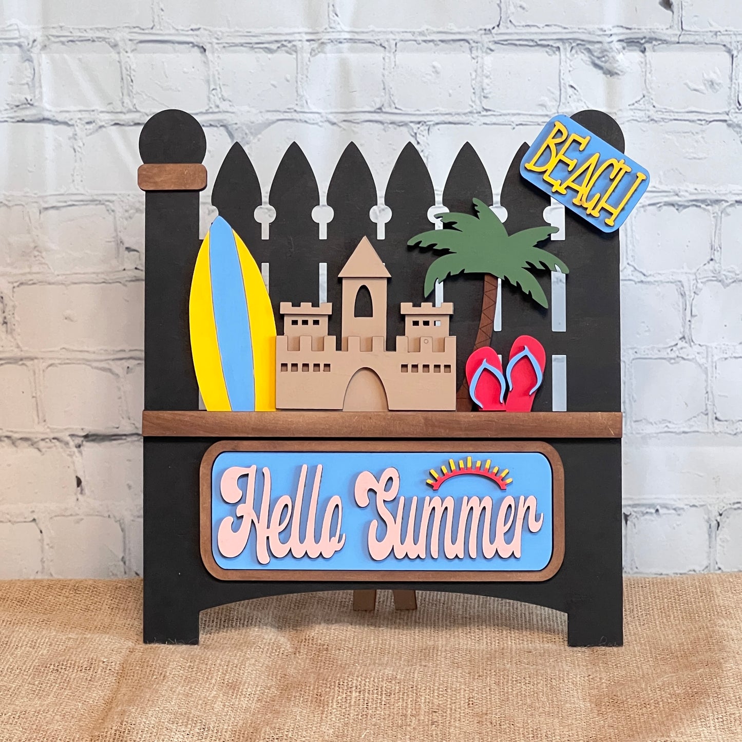 Hello Summer Beach Interchangeable Insert - DIY seasonal home decor craft kit - 1 set of 3 pieces