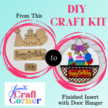 Birthday Interchangeable Insert - DIY home decor craft kit - 1 set of 3 pieces