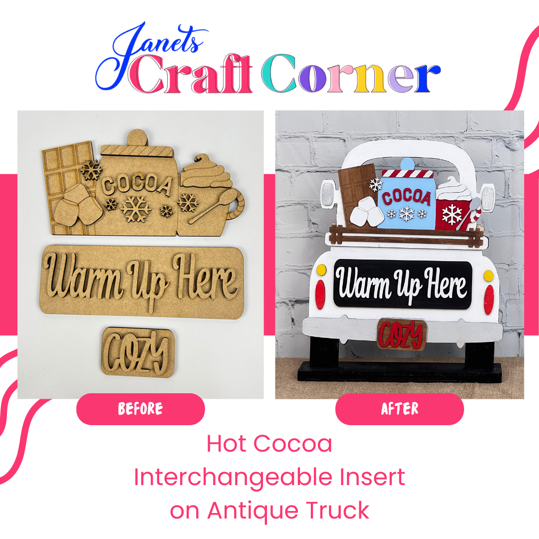 Hot Cocoa Interchangeable Insert - DIY seasonal home decor craft kit - 1 set of 3 pieces