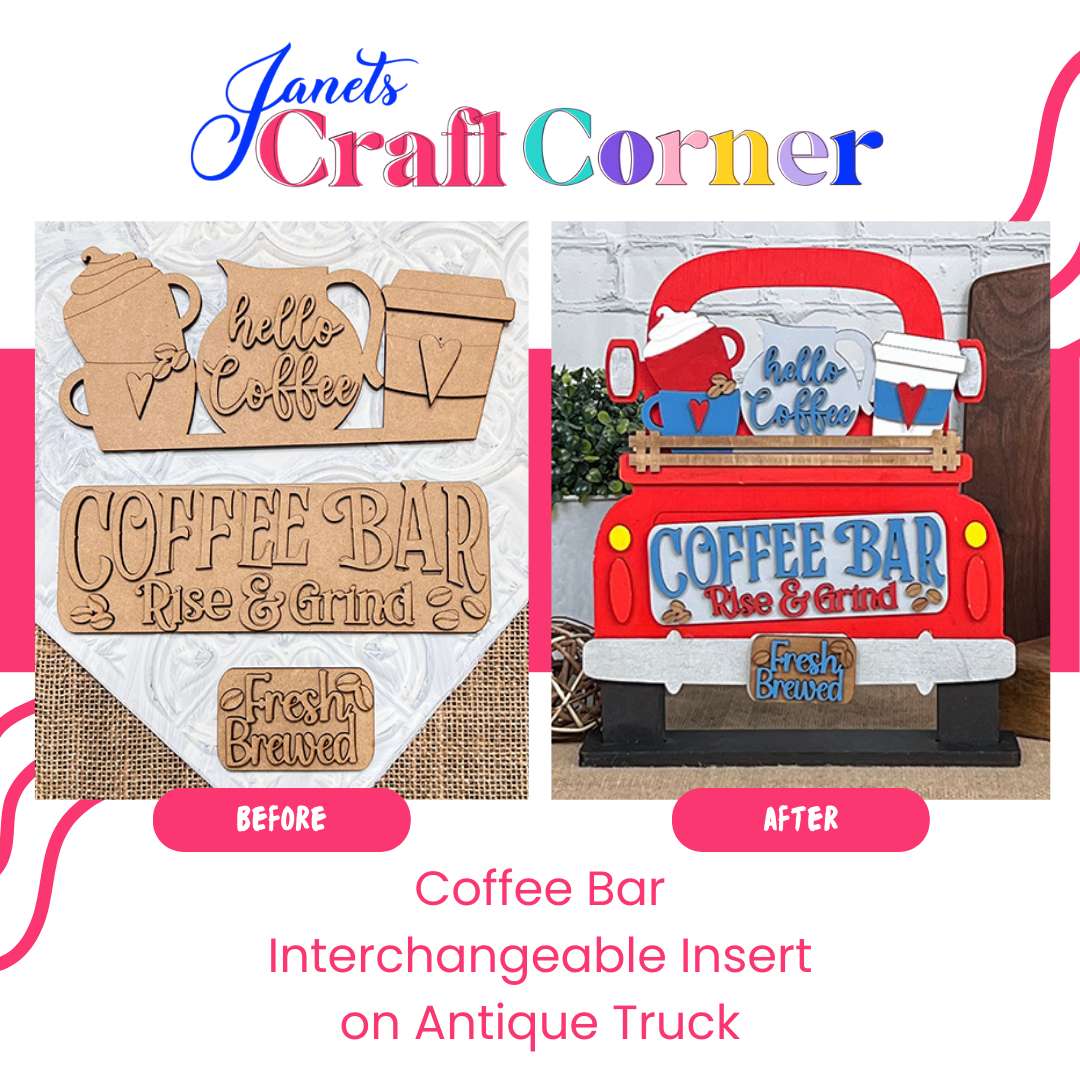 Coffee Bar Interchangeable Insert - DIY seasonal home decor craft kit - 1 set of 3 pieces