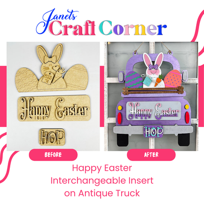 Happy Easter Bunny Interchangeable Insert - DIY seasonal home decor craft kit - 1 set of 3 pieces