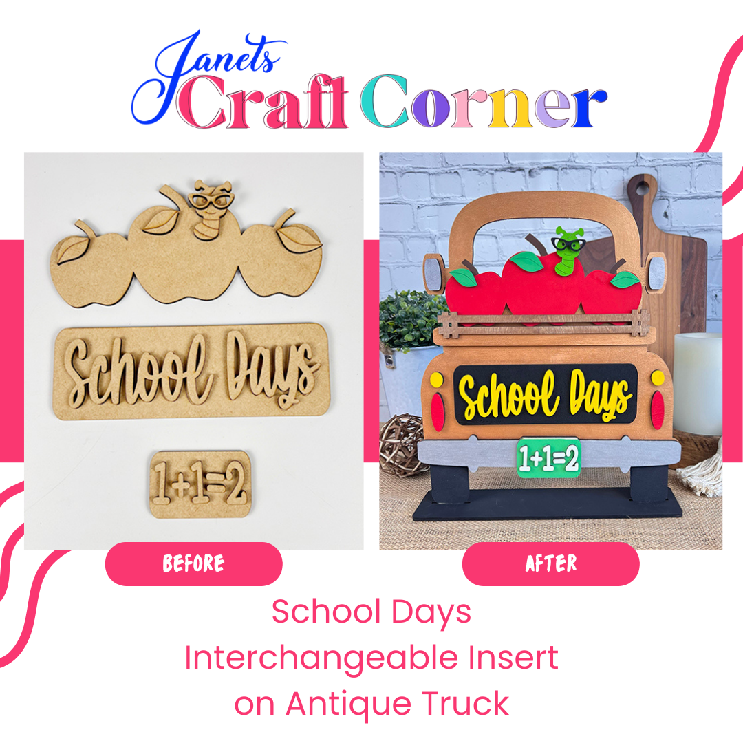 School Days Interchangeable Insert - DIY seasonal home decor craft kit - 1 set of 3 pieces