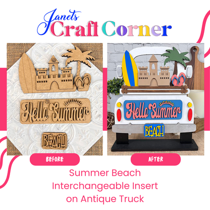 Hello Summer Beach Interchangeable Insert - DIY seasonal home decor craft kit - 1 set of 3 pieces