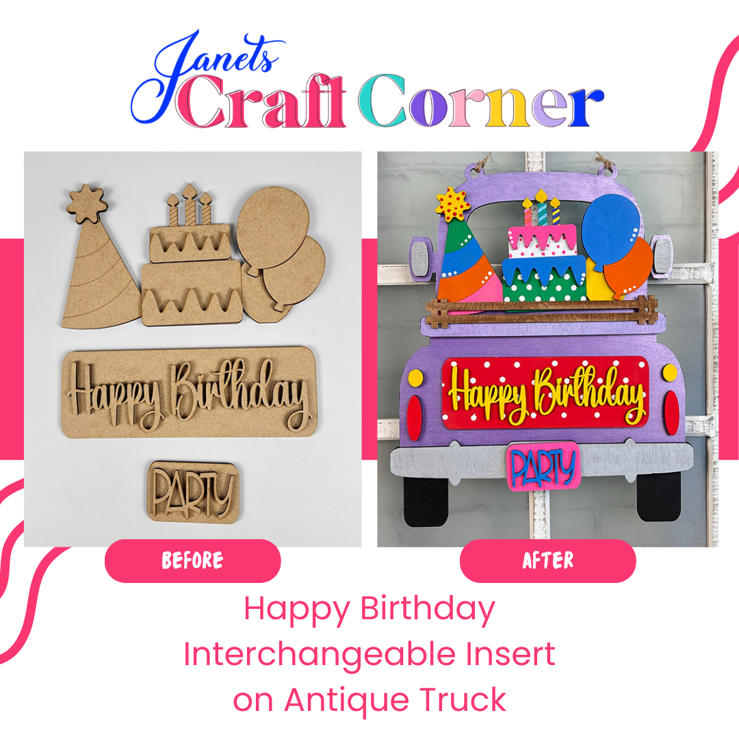 Birthday Interchangeable Insert - DIY home decor craft kit - 1 set of 3 pieces