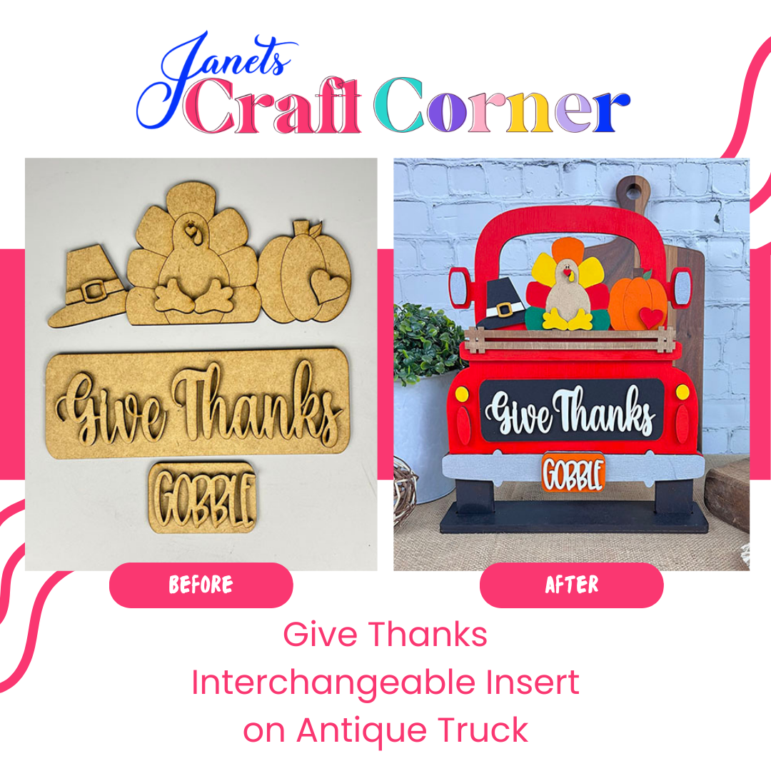 Give Thanks Interchangeable Insert - DIY seasonal home decor craft kit - 1 set of 3 pieces