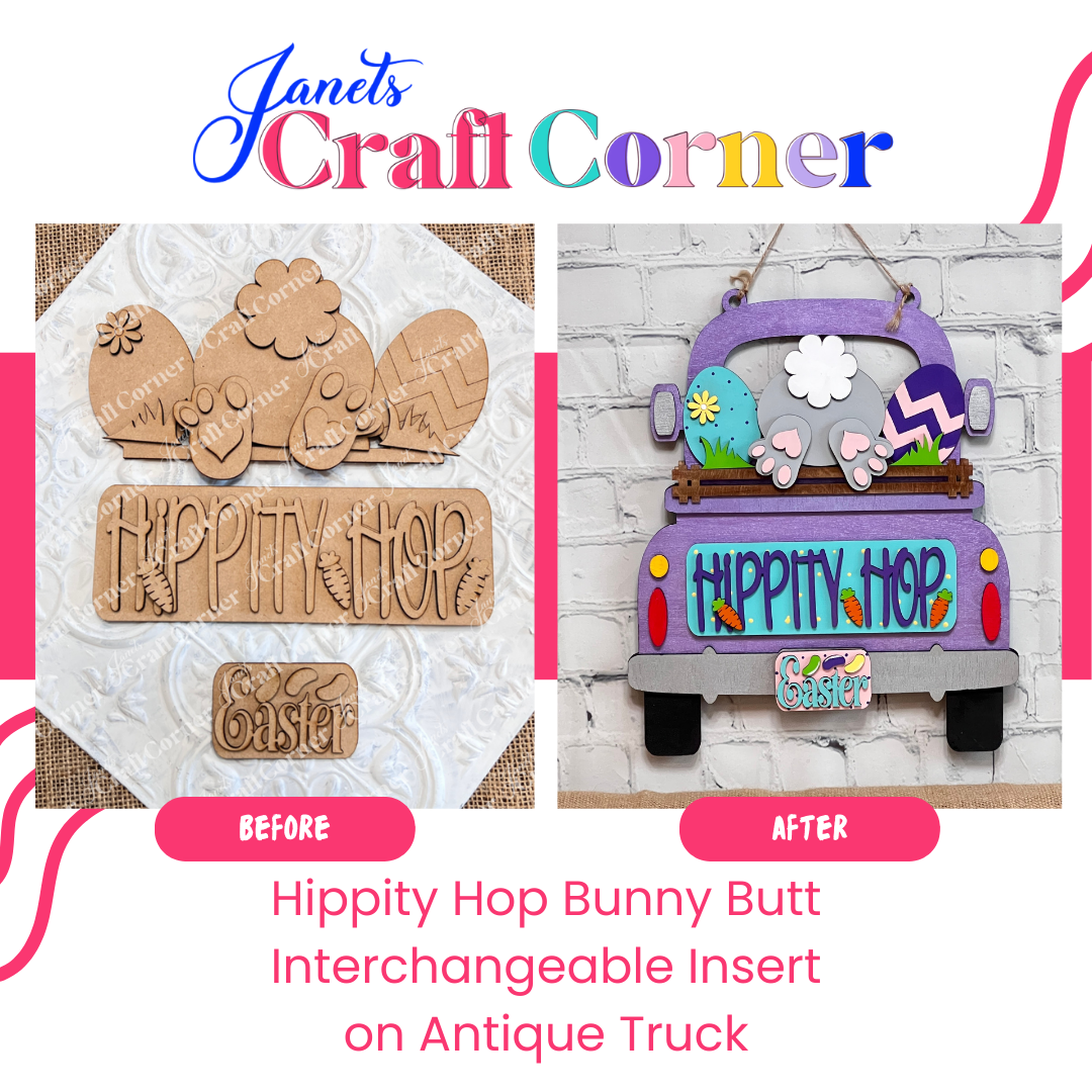 Hippity Hop Bunny Butt Interchangeable Insert - DIY seasonal home decor craft kit - 1 set of 3 pieces