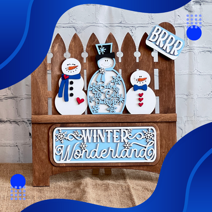 Snowman Winter Wonderland Interchangeable Insert - DIY seasonal home decor craft kit - 1 set of 3 pieces