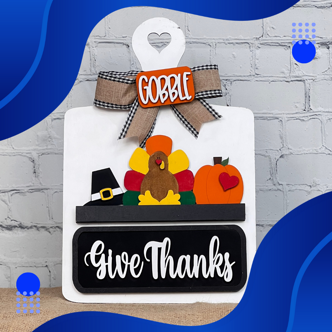 Give Thanks Interchangeable Insert - DIY seasonal home decor craft kit - 1 set of 3 pieces