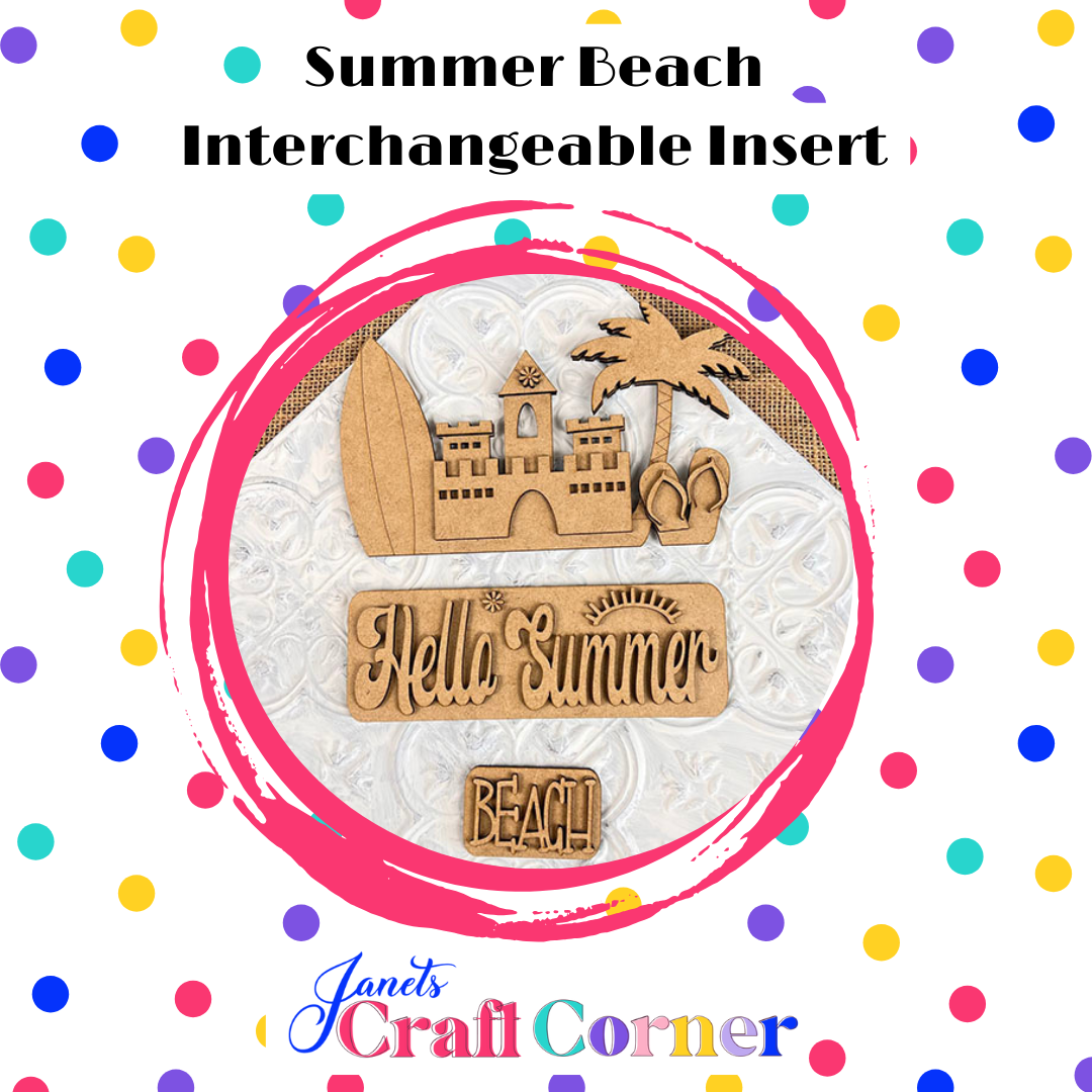 Hello Summer Beach Interchangeable Insert - DIY seasonal home decor craft kit - 1 set of 3 pieces