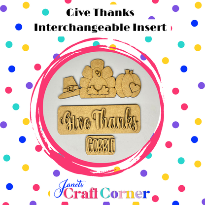 Give Thanks Interchangeable Insert - DIY seasonal home decor craft kit - 1 set of 3 pieces