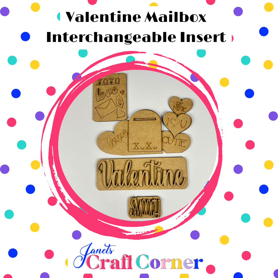 Valentine Mailbox Interchangeable Insert - DIY seasonal home decor craft kit - 1 set of 3 pieces