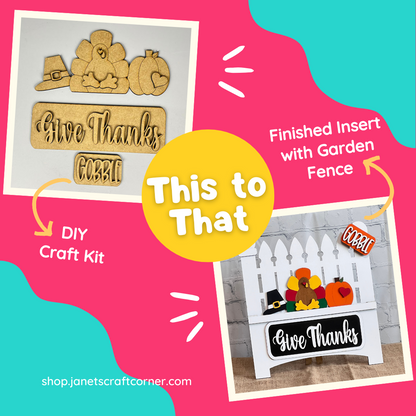 Give Thanks Interchangeable Insert - DIY seasonal home decor craft kit - 1 set of 3 pieces