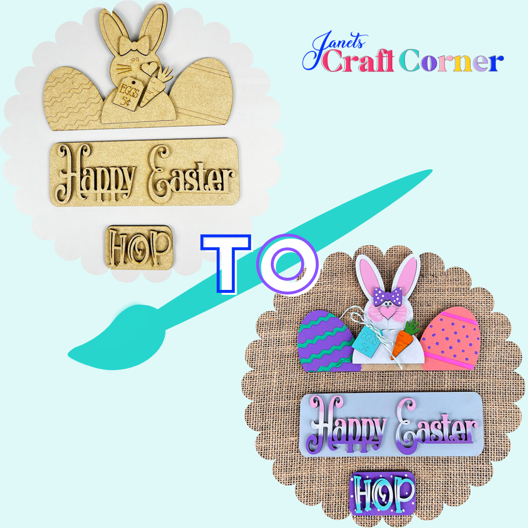 Happy Easter Bunny Interchangeable Insert - DIY seasonal home decor craft kit - 1 set of 3 pieces