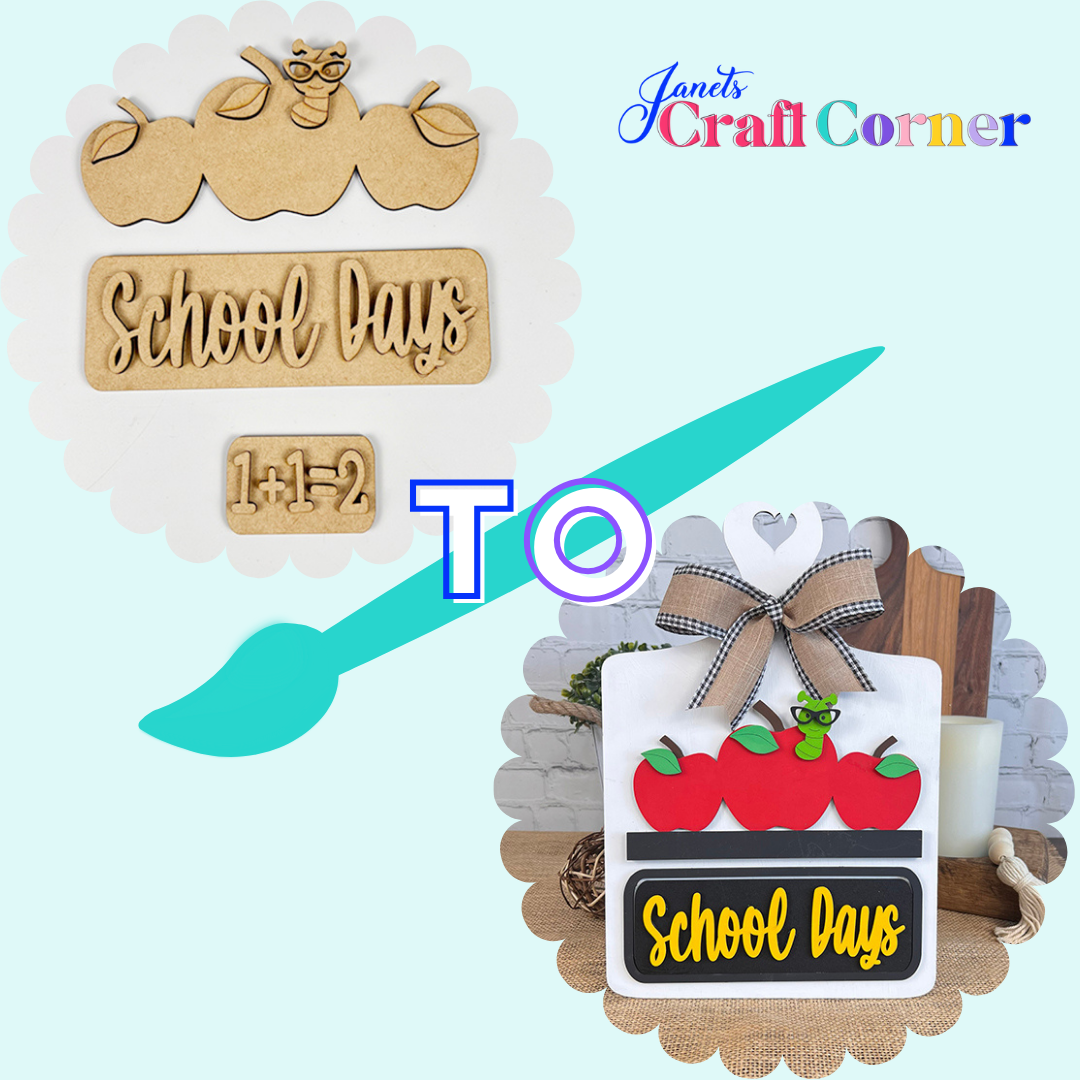 School Days Interchangeable Insert - DIY seasonal home decor craft kit - 1 set of 3 pieces