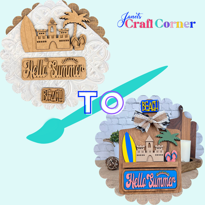 Hello Summer Beach Interchangeable Insert - DIY seasonal home decor craft kit - 1 set of 3 pieces