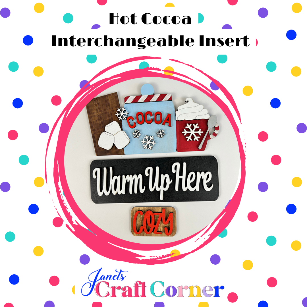 Hot Cocoa Interchangeable Insert - DIY seasonal home decor craft kit - 1 set of 3 pieces