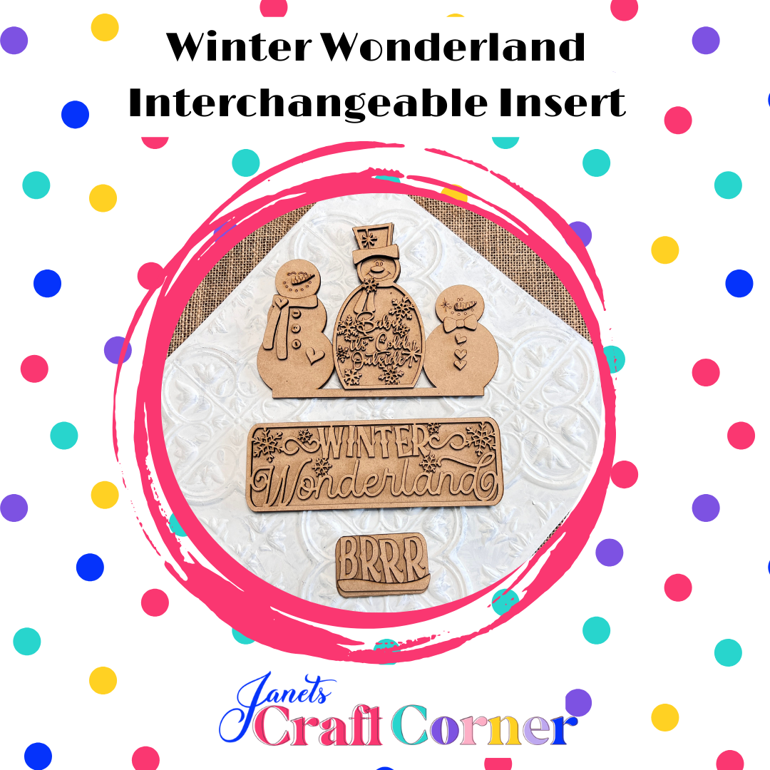 Snowman Winter Wonderland Interchangeable Insert - DIY seasonal home decor craft kit - 1 set of 3 pieces