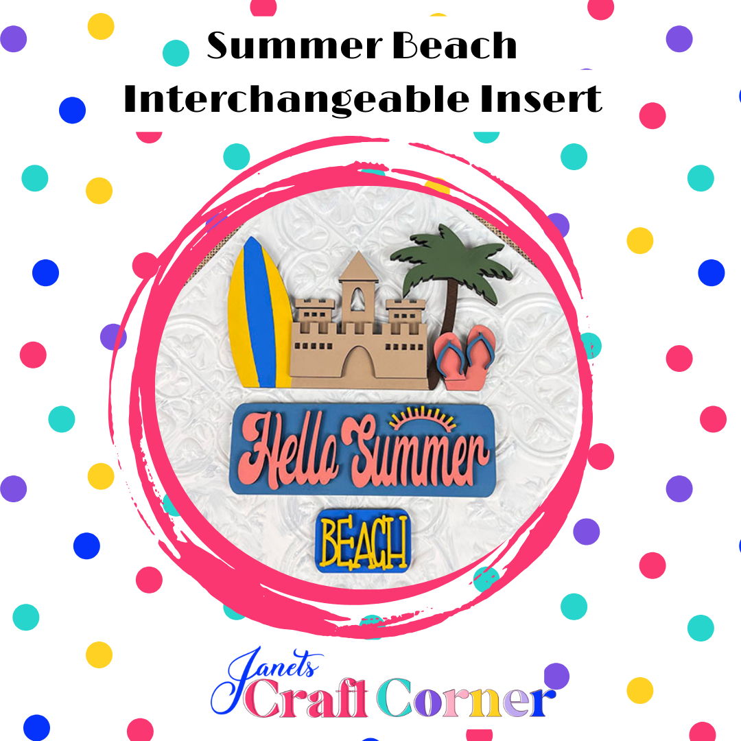 Hello Summer Beach Interchangeable Insert - DIY seasonal home decor craft kit - 1 set of 3 pieces