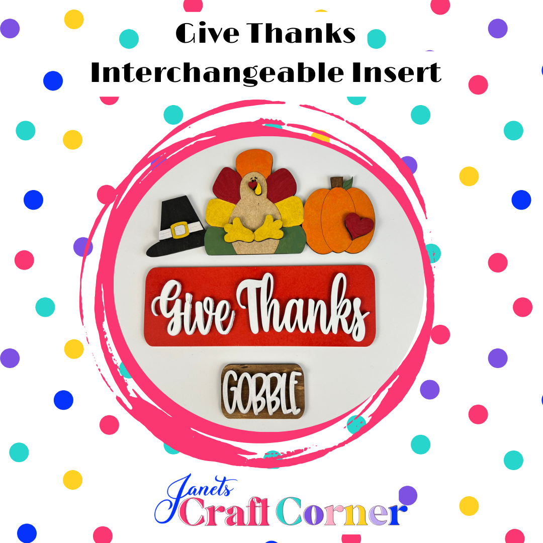 Give Thanks Interchangeable Insert - DIY seasonal home decor craft kit - 1 set of 3 pieces