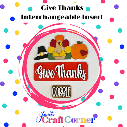 Give Thanks Interchangeable Insert - DIY seasonal home decor craft kit - 1 set of 3 pieces