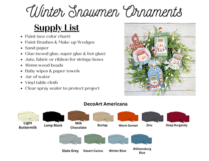 Winter Snowman Ornaments - DIY craft kits - Choice of 4