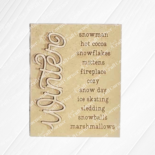 Craft a warm and inviting Winter Words Sign card from Janet's Craft Corner, highlighting enchanting winter-themed words such as "snowman" and "hot cocoa." Ideal for sprucing up your home decor or personalizing your space, this delightful card perfectly embodies the spirit of snowy days and cozy fireplaces.