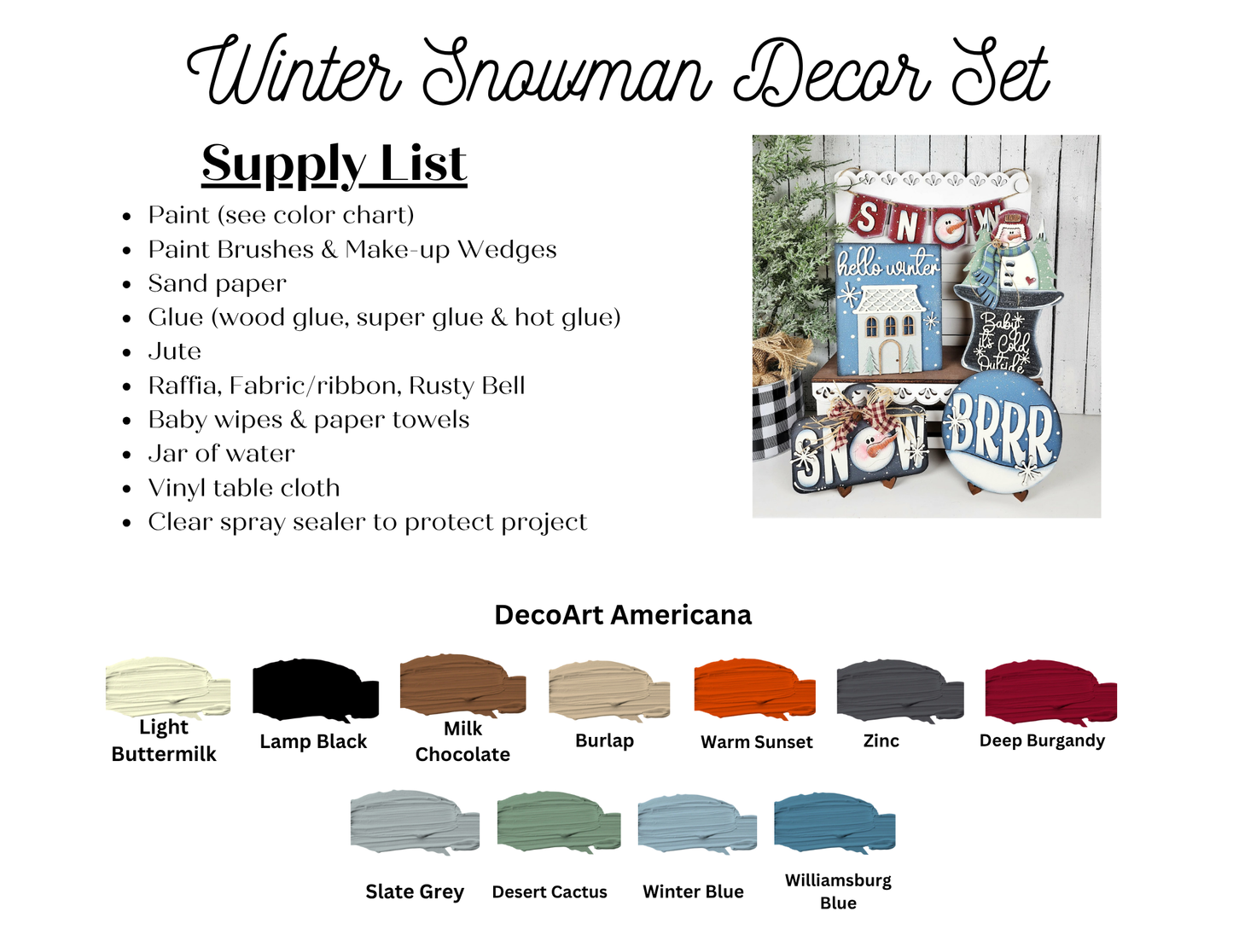 Winter Snowman Decor Set - DIY seasonal home decor craft kit - Choice of 5