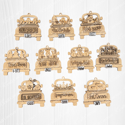 Antique Truck Gift Card Holder Ornament - DIY craft kit - Choice of 10 designs - Set of 1