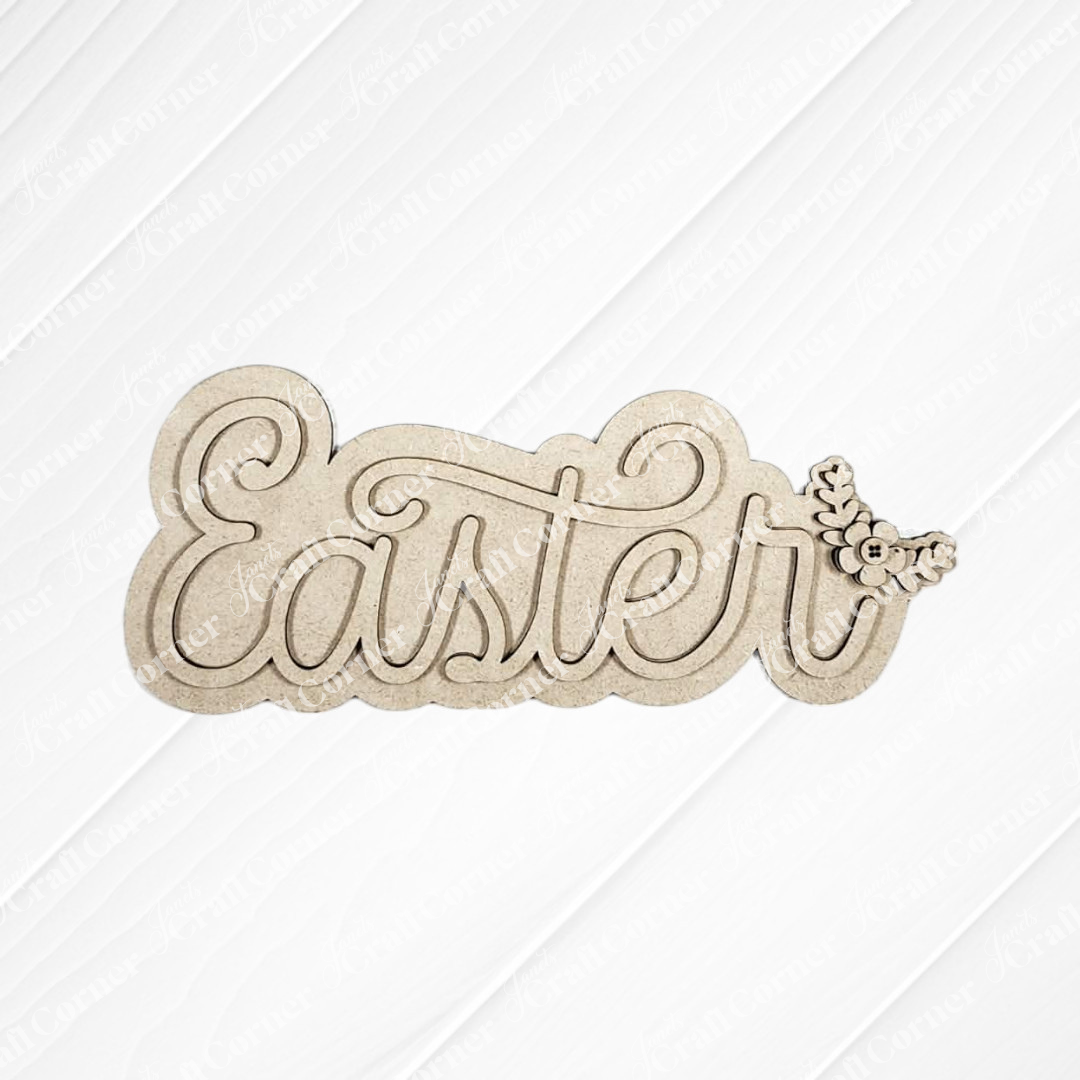 Janet's Craft Corner's Easter Decor Set is a DIY seasonal home decor kit featuring a decorative "Easter" wooden cutout with a floral accent—perfect for handcrafted Easter decorations and projects.