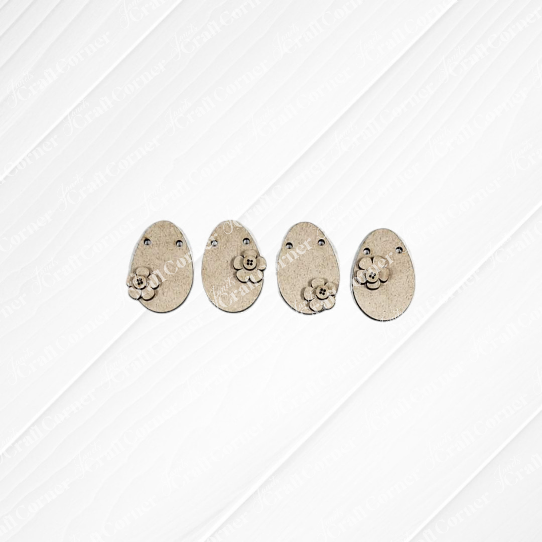 Janet's Craft Corner Easter Decor Set includes five handcrafted beige egg-shaped buttons with engraved smiling faces and small flowers—ideal DIY home decor for charming, seasonal Easter projects.