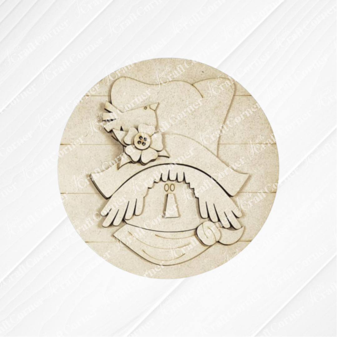 The Fall Scarecrow Mini Shelf Sitters by Janet's Craft Corner is a DIY craft kit featuring a carved wooden scarecrow face with stitched smile, button nose, and flowered hat—perfect autumn decor for shelves or tables. Set of 1.