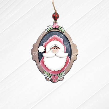 Add festive cheer with Janet's Craft Corner Santa Ornaments—a DIY holiday craft kit (set of 1) featuring a smiling Santa in an oval frame with holly details. Perfect for those who love unique Christmas decor!.