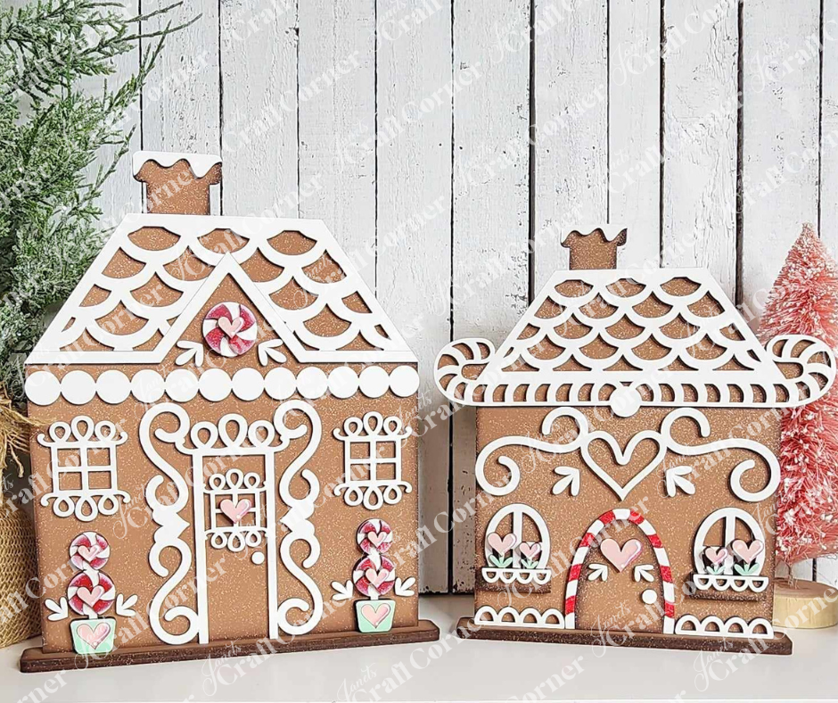 Gingerbread Houses Shelf Sitters (set of 2) painted sample by Janet's Craft Corner