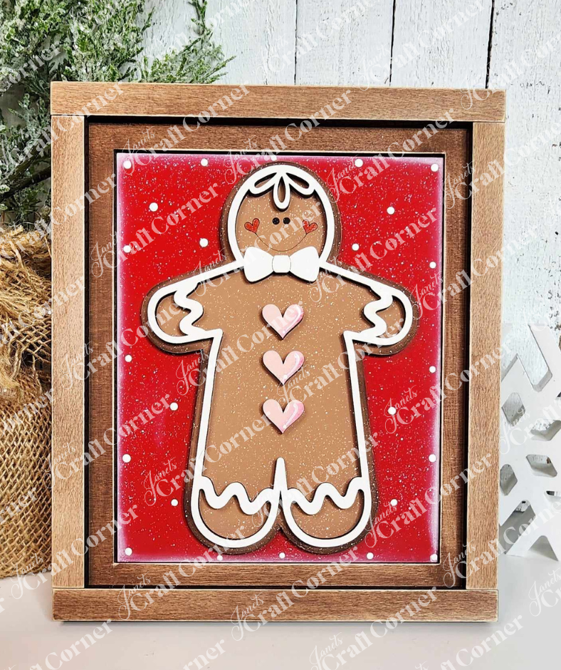 Gingerbread Man Interchangeable Sign and Farmhouse Frame painted sample by Janet's Craft Corner