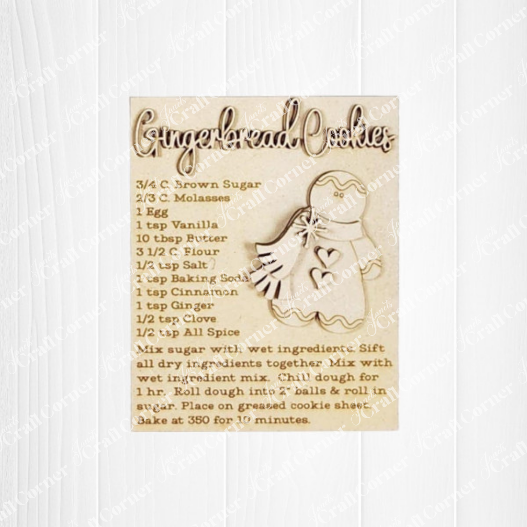 Gingerbread Cookies recipe card with cookie cutter on a white background