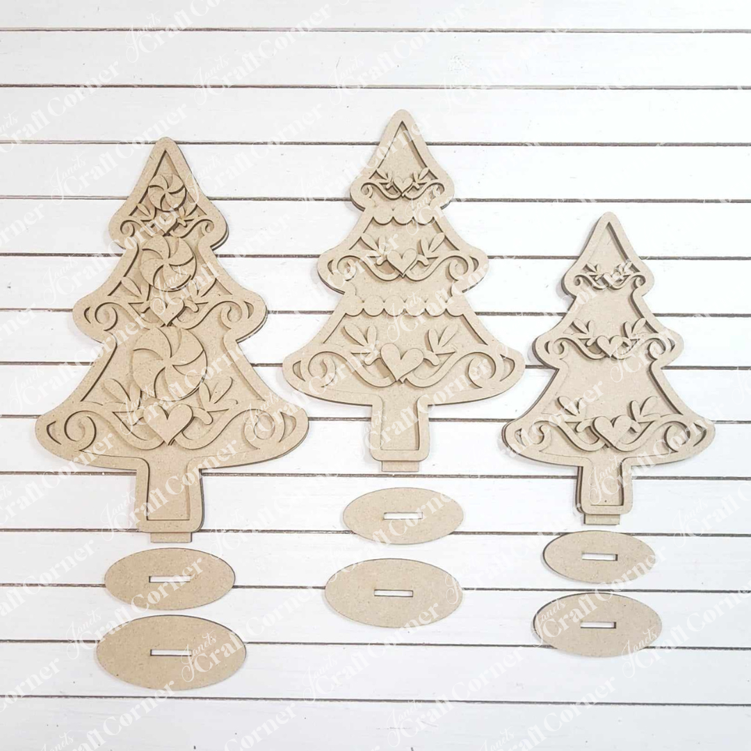 Gingerbread Trees Shelf Sitters (set of 3) DIY craft kit by Janet's Craft Corner