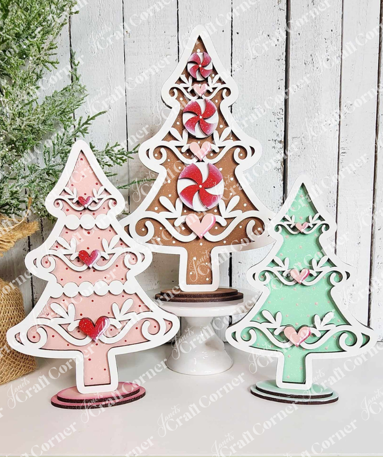 Gingerbread Trees Shelf Sitters (set of 3) painted sample by Janet's Craft Corner