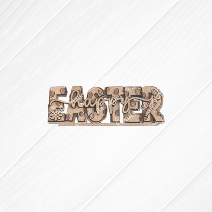 Janet's Craft Corner offers the Easter Trio Mini Shelf Sitters, wooden decorations that feature the word "Easter" with "happy" inscribed across it. Ideal as Easter decor, these sitters have letters adorned with carved egg designs and a carrot and flower embellishment at each end. They come with a separate rectangular base, making them perfect for cheerful display on a shelf.