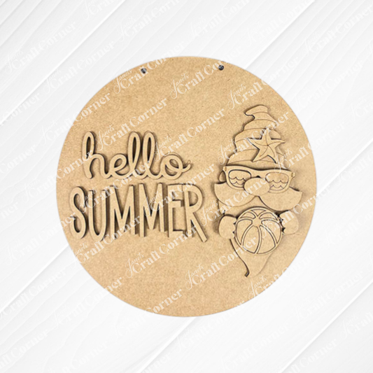 Hello Summer Gnome Wall Hanger - Summer DIY Craft Kit - 10.5" Round