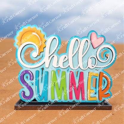 Hello Summer Word Art Shelf Sitter - Summer DIY Craft Kit - 7.3" x 9.75"