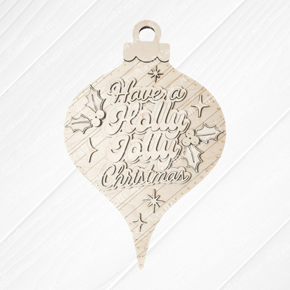 Janet's Craft Corner's Holly Jolly Vintage Ornament Door Hanger is a DIY seasonal home decor kit featuring a light wood teardrop with “Have a Holly Jolly Christmas,” holly leaves, and berries—perfect for festive door decorating. Set of 1.