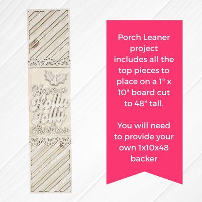 Janet's Craft Corner’s Holly Jolly Porch Leaner DIY kit (set of 1) features layered wood, “Have a Holly Jolly Christmas” text, holly leaves, and a pink details box—perfect for festive seasonal home decor.