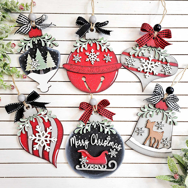 Explore Janet’s Craft Corner's Mistletoe Ornaments DIY Decor Kit, a set of six festive ornaments ideal for enhancing your home décor. The collection showcases mistletoe designs, trees, snowflakes, and joyful messages in bold shades of red, black, and white. Each ornament comes with ribbons and greenery accents. Elevate your holiday season with these timeless treasures.